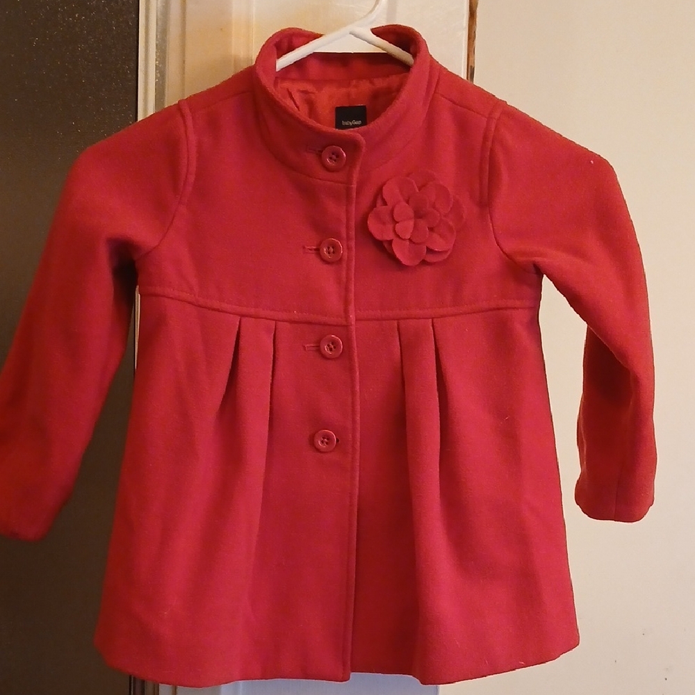 Baby GAP Kids Cherry Red Pea‎ Coat with Floral Detail. Sz.4t